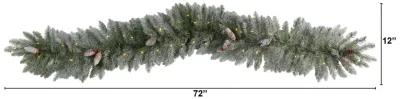 HomPlanti 6' Frosted Artificial Christmas Garland with Pinecones and 50 Warm White LED Lights