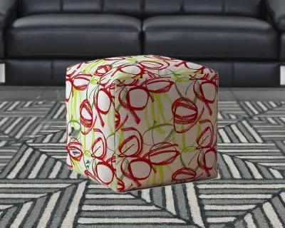 Homezia 17" White Red And Green Cotton Abstract Pouf Ottoman