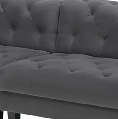 Aki 120 Inch Modern 4 Seater Sofa, Deep Button Tufting, Gray Velvet Fabric-Benzara