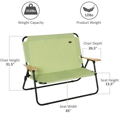 Green Portable Seating: Folding Double Camping Chair with Cup Holders