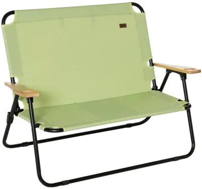 Green Portable Seating: Folding Double Camping Chair with Cup Holders