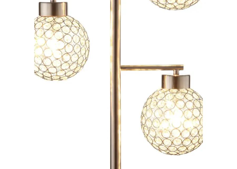 Fern 30 Inch Table Lamp with 3 Crystal Orb Shades, Metal, Sand Chrome-Benzara