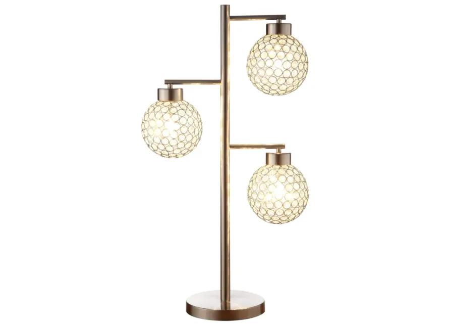 Fern 30 Inch Table Lamp with 3 Crystal Orb Shades, Metal, Sand Chrome-Benzara