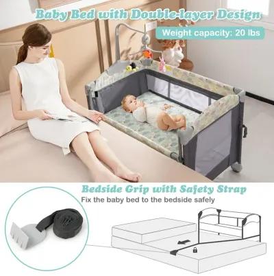 5-in-1  Portable Baby Beside Sleeper Bassinet Crib Playard with Diaper Changer