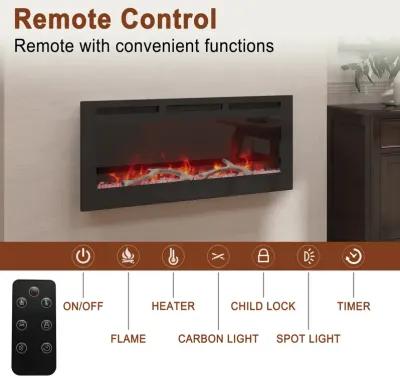 MONDAWE 42" Wall-Mounted Recessed Electric Fireplace 4780 BTU Heater with Remote Control Adjustable Flame Color & Temperature Setting