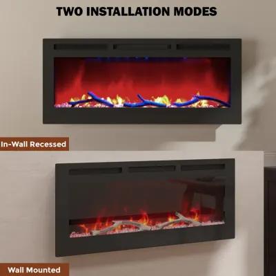 MONDAWE 42" Wall-Mounted Recessed Electric Fireplace 4780 BTU Heater with Remote Control Adjustable Flame Color & Temperature Setting