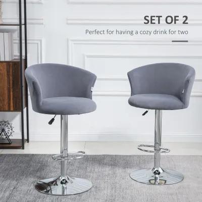 Adjustable Bar Stools Set of 2, Upholstered Kitchen Stool w/ Swivel Seat, Grey