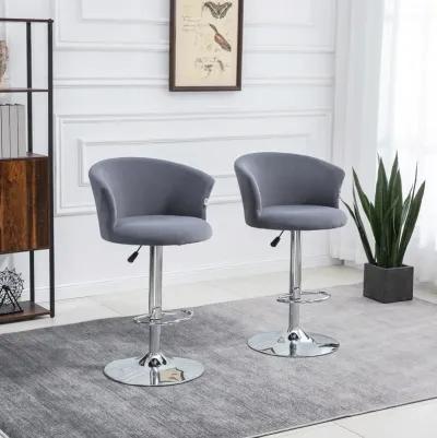 Adjustable Bar Stools Set of 2, Upholstered Kitchen Stool w/ Swivel Seat, Grey