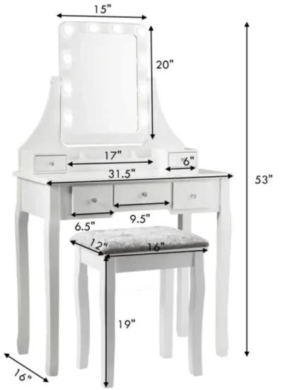 Hivvago Vanity Dressing Table Set with 10 Dimmable Bulbs and Cushioned Stool