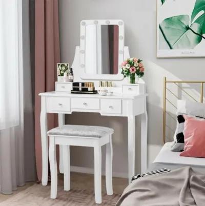 Hivvago Vanity Dressing Table Set with 10 Dimmable Bulbs and Cushioned Stool