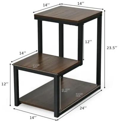 Hivvago 3-Tier End Table Sofa Side Table Ladder-Shaped with Storage Shelf