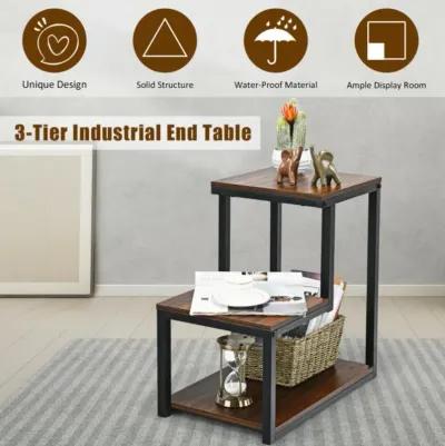 Hivvago 3-Tier End Table Sofa Side Table Ladder-Shaped with Storage Shelf