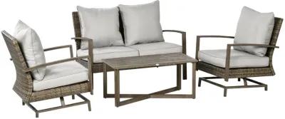 Rattan Patio Ensemble: 4pc Set with Rocking Chair, Loveseat & Table