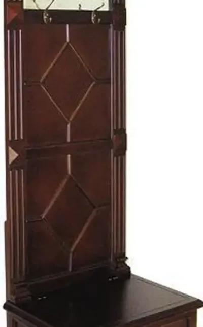 Molded Wooden Frame Hall Tree with Lift Top Box and Mirror Insert, Brown-Benzara