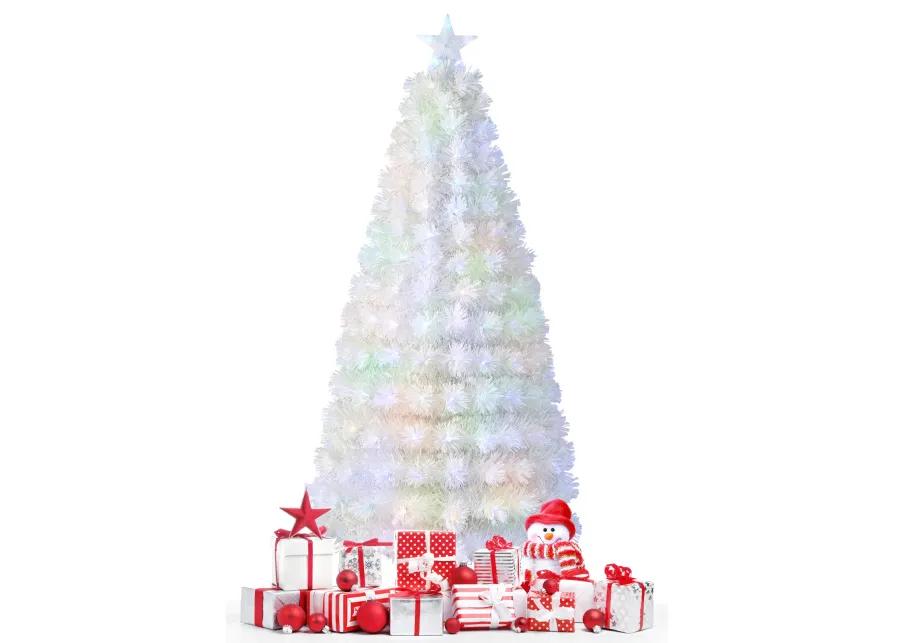 Feet Pre-Lit Fiber Optic White Snow-Flocked Artificial Christmas Tree