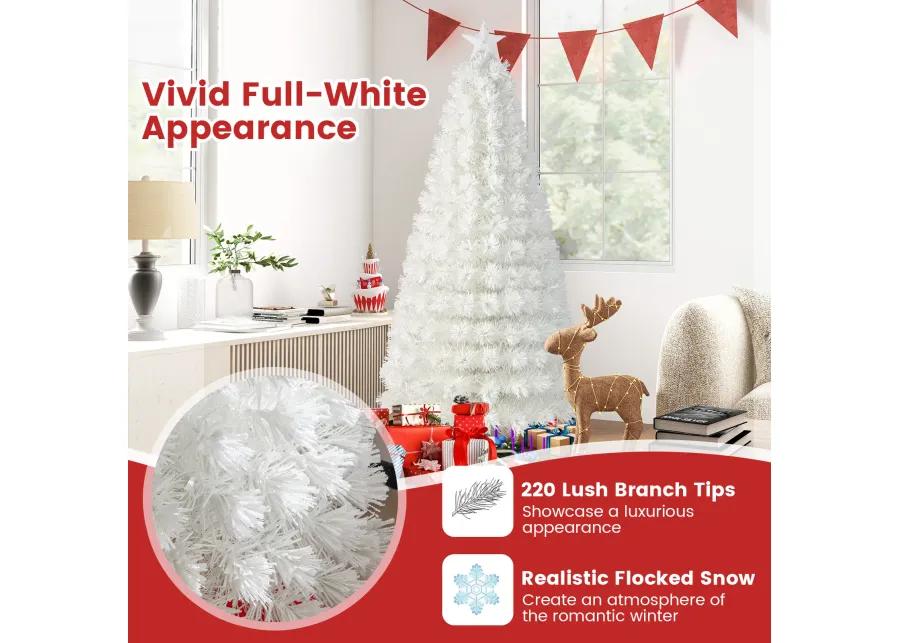 Feet Pre-Lit Fiber Optic White Snow-Flocked Artificial Christmas Tree