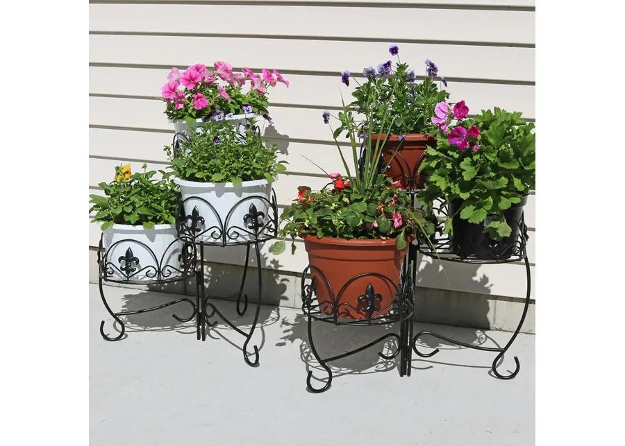 Sunnydaze Black Iron French Lily 3-Tiered Plant Stand - 22 in - Set of 2