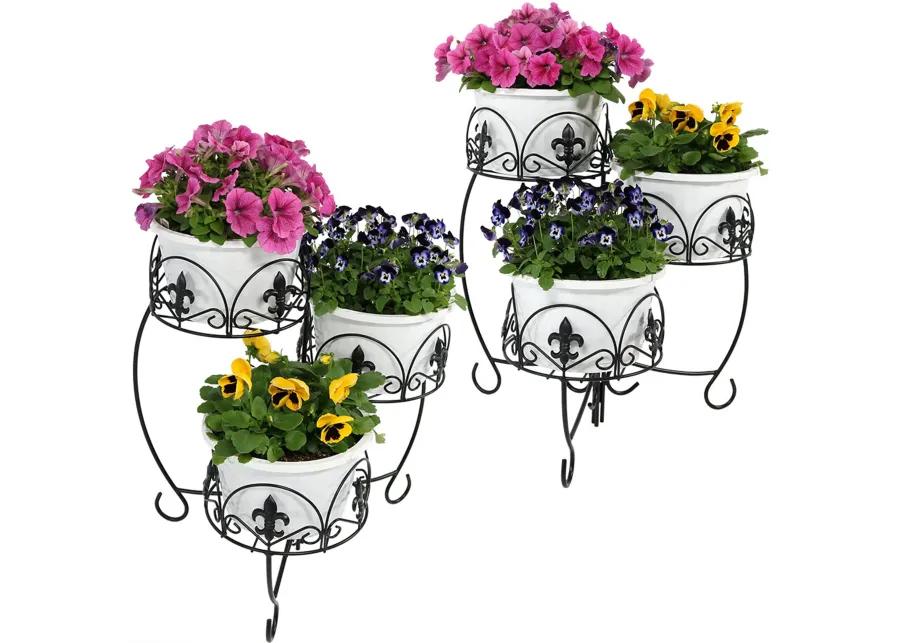 Sunnydaze Black Iron French Lily 3-Tiered Plant Stand - 22 in - Set of 2