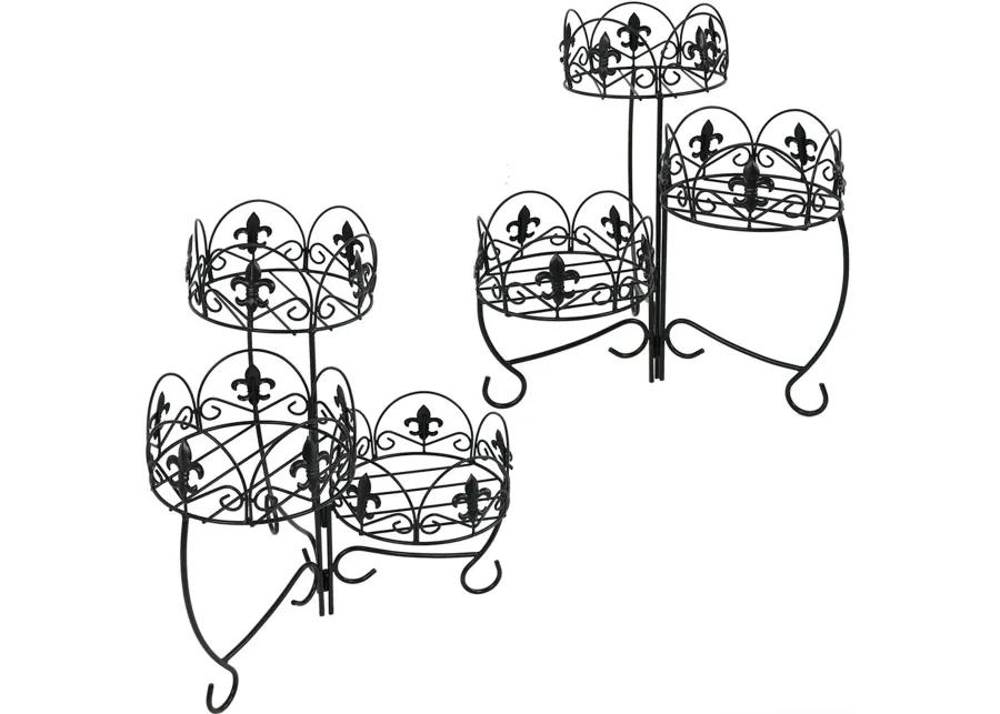 Sunnydaze Black Iron French Lily 3-Tiered Plant Stand - 22 in - Set of 2