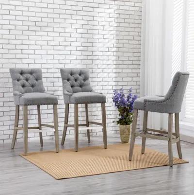 WestinTrends 29" Linen Fabric Tufted Upholstered Bar Stool (Set of 3), Antique Grey