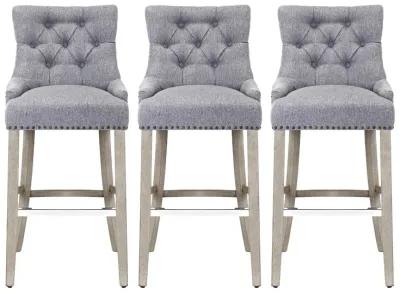 WestinTrends 29" Linen Fabric Tufted Upholstered Bar Stool (Set of 3), Antique Grey