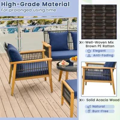 Hivvago 7 Piece Outdoor Conversation Set with Stable Acacia Wood Frame Cozy Seat & Back Cushions