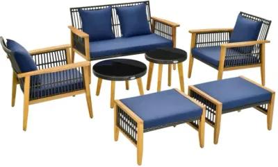 Hivvago 7 Piece Outdoor Conversation Set with Stable Acacia Wood Frame Cozy Seat & Back Cushions