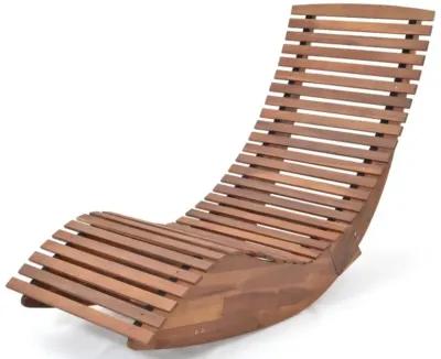 Hivvago Outdoor Acacia Wood Rocking Chair with Widened Slatted Seat and High Back