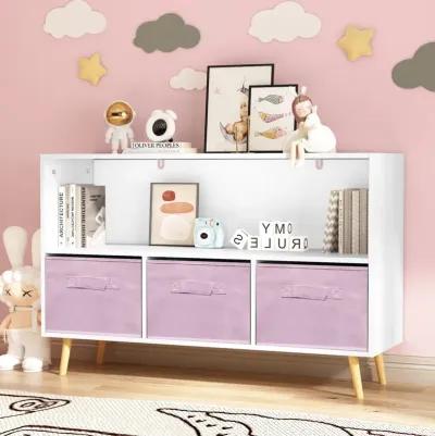 Kids Bookcase with Collapsible Drawers, Toy Storage Organizer