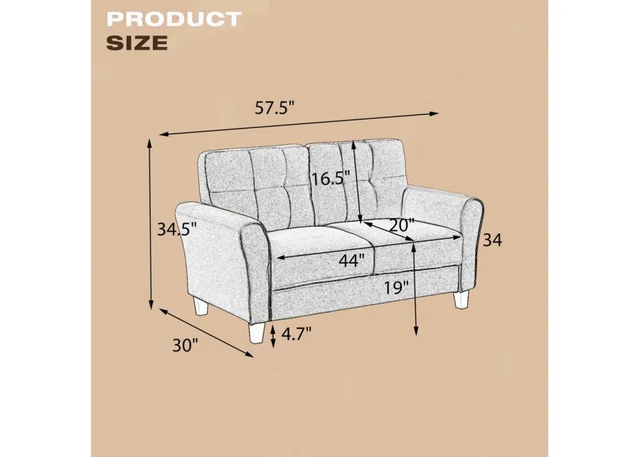 57.5" Modern Living Room Loveseat Linen Upholstered Couch Furniture For Home Or Office