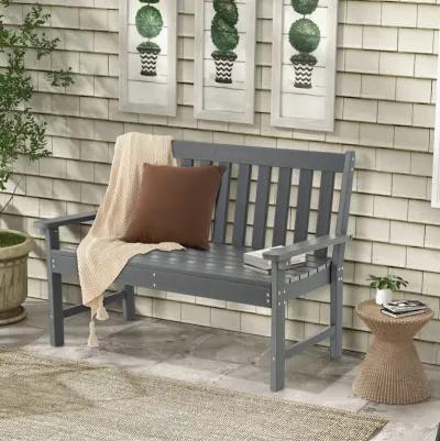 52 Inch All-Weather HDPE Outdoor Bench with Backrest and Armrests-Grey