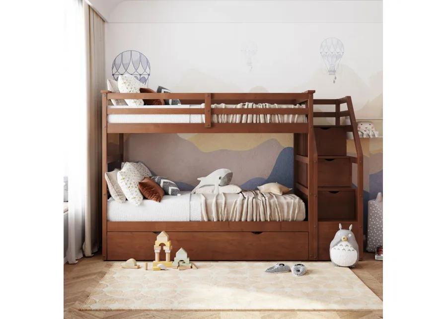 Twin-Over-Twin Bunk Bed With Twin Size Trundle And 3 Storage Stairs