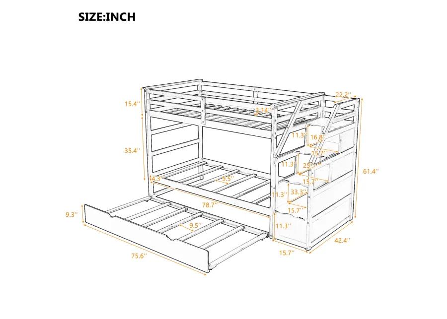 Twin-Over-Twin Bunk Bed With Twin Size Trundle And 3 Storage Stairs