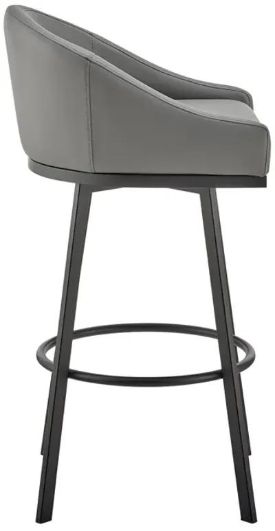 Noran Swivel Stool in Black Metal with Grey Faux Leather