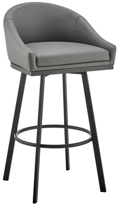 Noran Swivel Stool in Black Metal with Grey Faux Leather