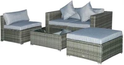 Mixed Grey Outdoor Set: 5-Piece PE Rattan Wicker Sofa Sectional