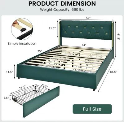 Full Size Upholstered Bed Frame with 4 Drawers-Green