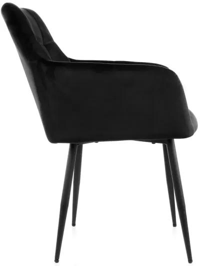 Elama 2 Piece Velvet Tufted Accent Chair in Black with Black Metal Legs