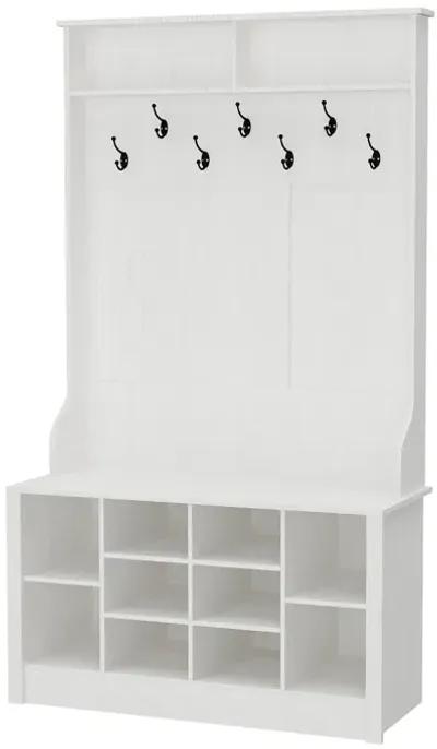 68.5 in. White Wood 3-in-1 Hall Tree Coat Rack Storage Bench with 7-Metal Double Hooks and Shelves