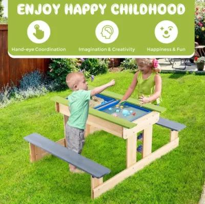 Hivvago 3-in-1 Outdoor Wooden Kids Water Sand Table with Play Boxes