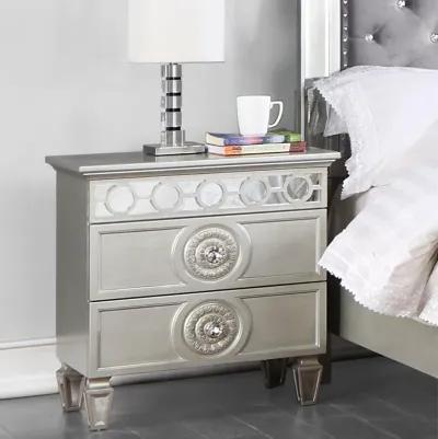 Acme Varian 2 Drawers Wooden Nightstand with Mirror Inlay in Silver