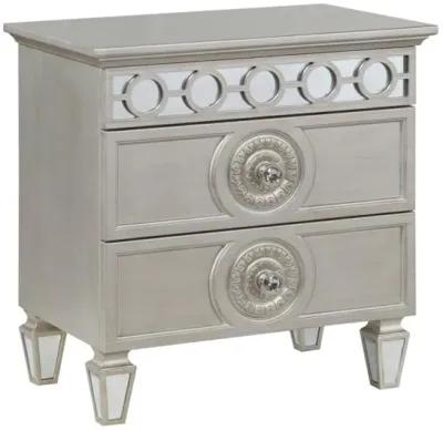 Acme Varian 2 Drawers Wooden Nightstand with Mirror Inlay in Silver