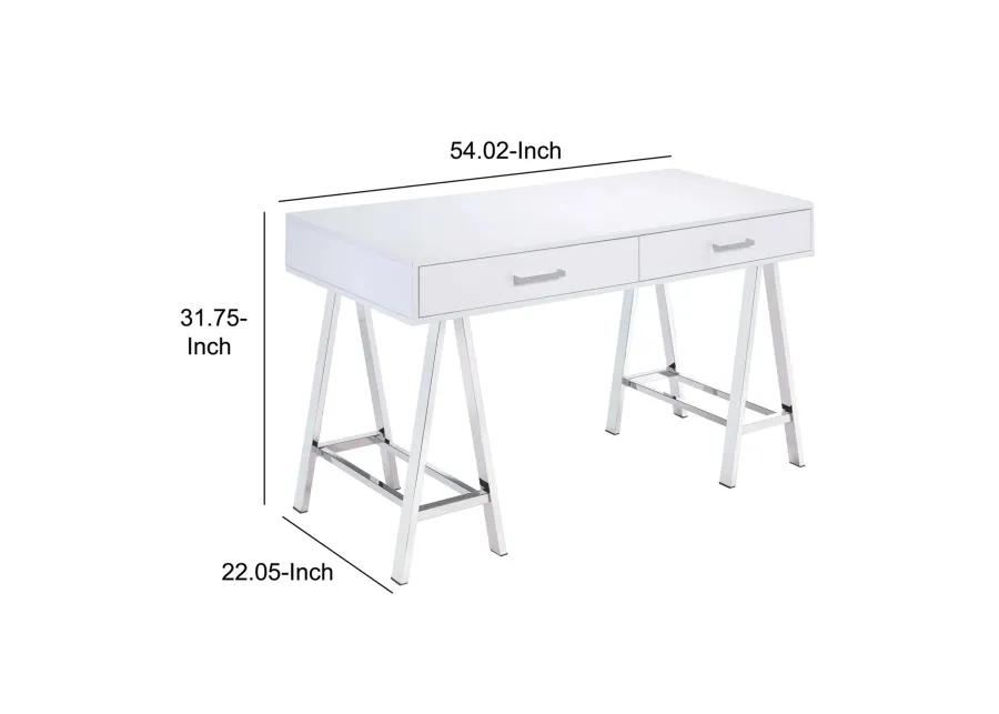 ACME Coleen Writing Desk(Same AC00901), White High Gloss & Chrome