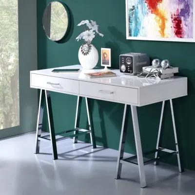 ACME Coleen Writing Desk(Same AC00901), White High Gloss & Chrome