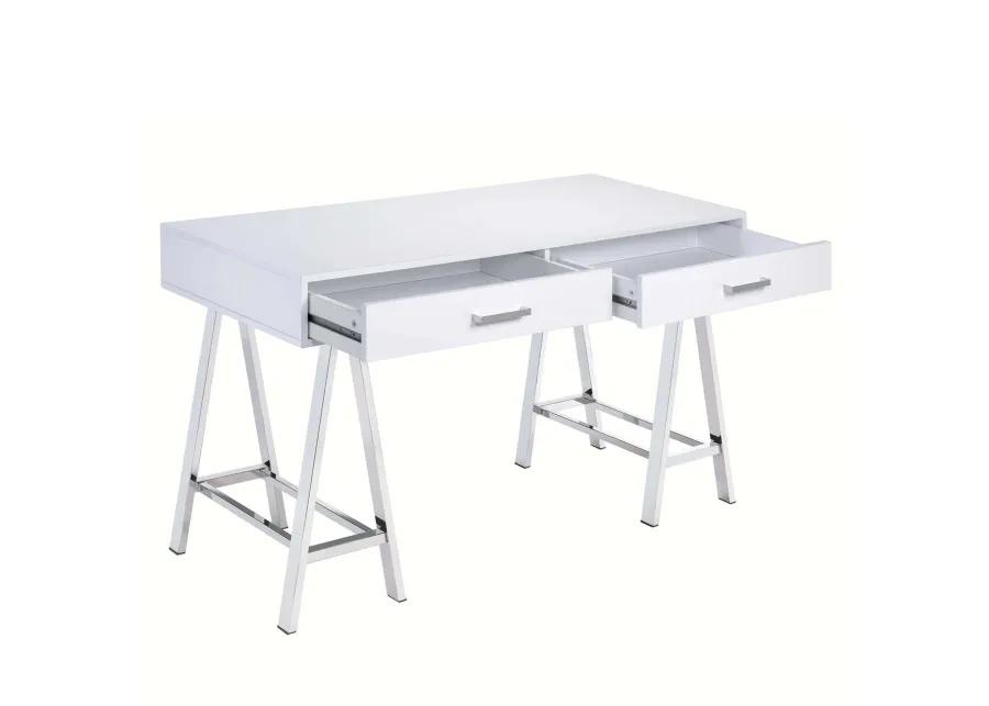 ACME Coleen Writing Desk(Same AC00901), White High Gloss & Chrome