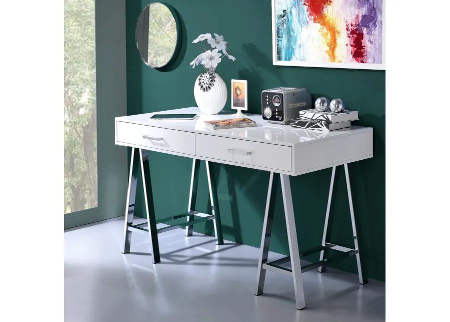 ACME Coleen Writing Desk(Same AC00901), White High Gloss & Chrome