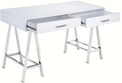 ACME Coleen Writing Desk(Same AC00901), White High Gloss & Chrome