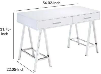 ACME Coleen Writing Desk(Same AC00901), White High Gloss & Chrome