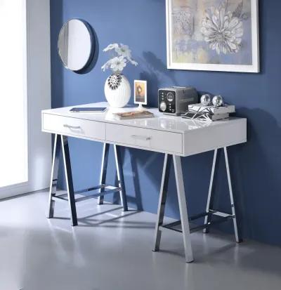 ACME Coleen Writing Desk(Same AC00901), White High Gloss & Chrome