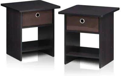 Furinno 2-10004DWN End Table/ Night Stand Storage Shelf with Bin Drawer, Dark Walnut, Set of two